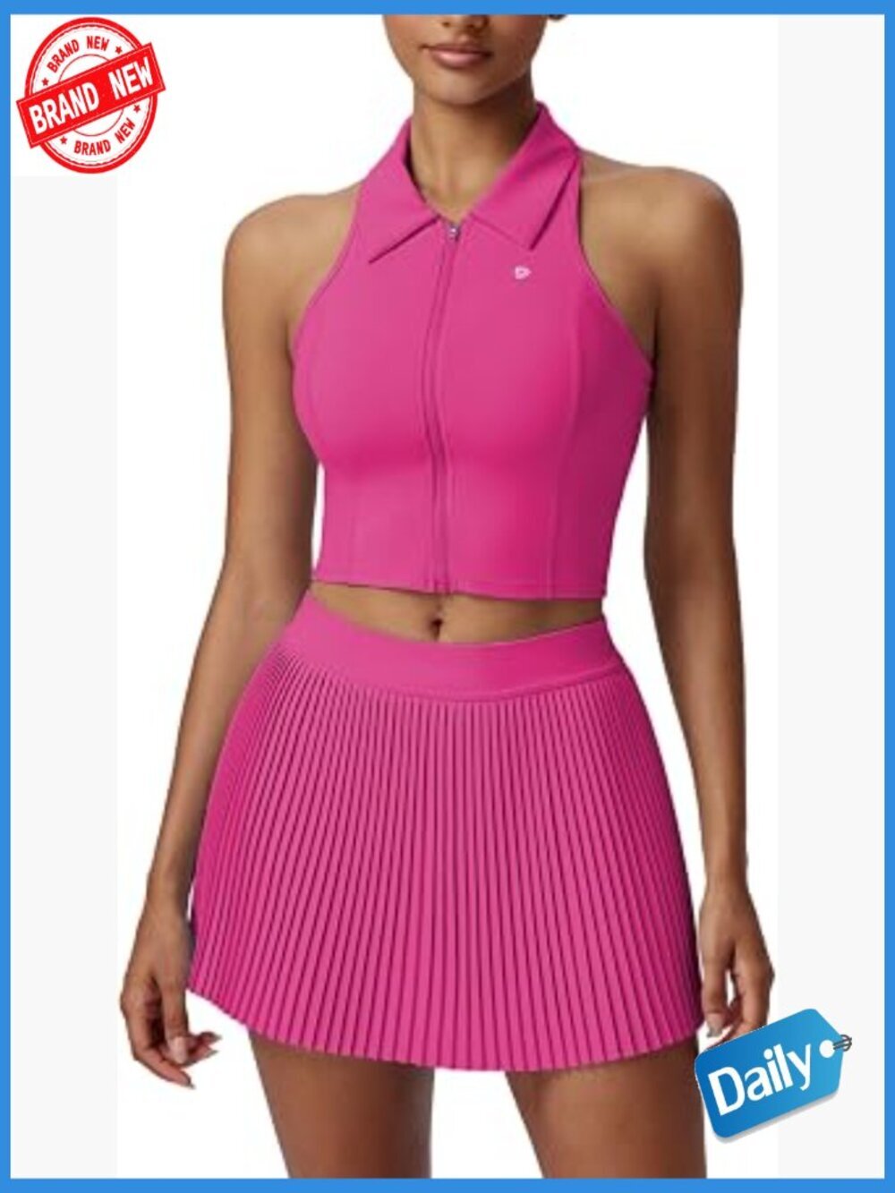 Pleated Tennis Skirt Set 2 Piece Athleisure Outfit with Shorts